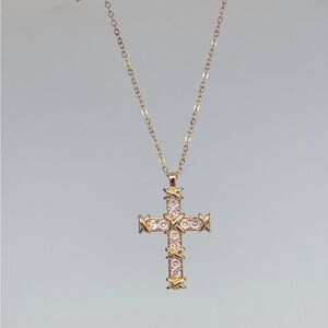Gold-Tone Stainless Steel Cross Pendant Necklace